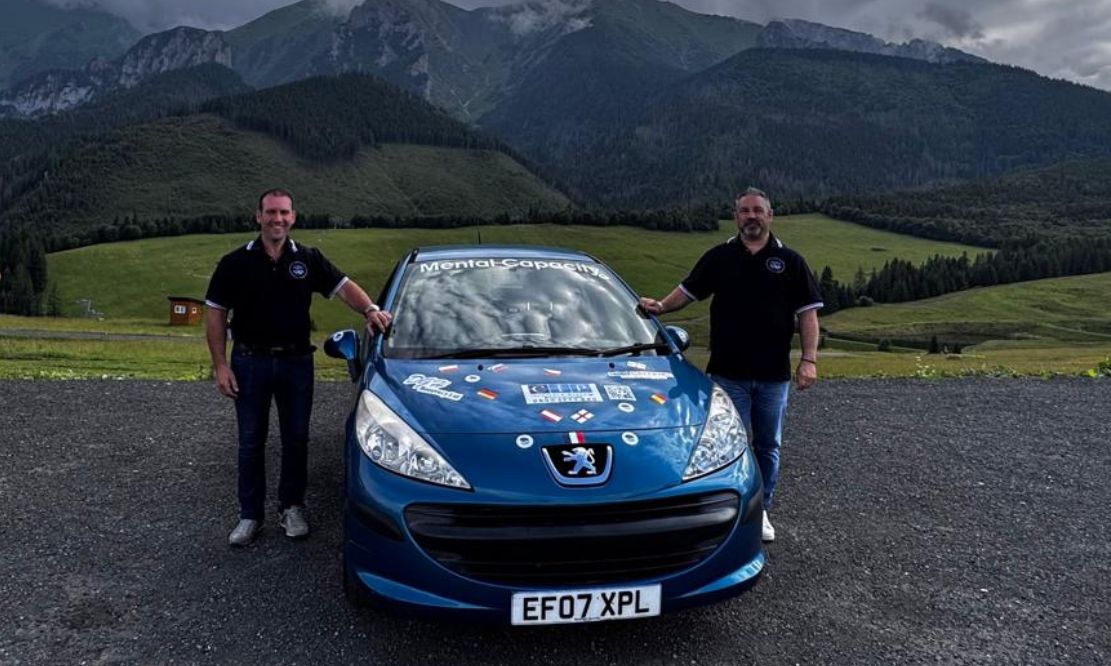 L-R Davy Hanna, 'Georgie the Peugeot, Jimmy Ray in Zdiar, Slovakia